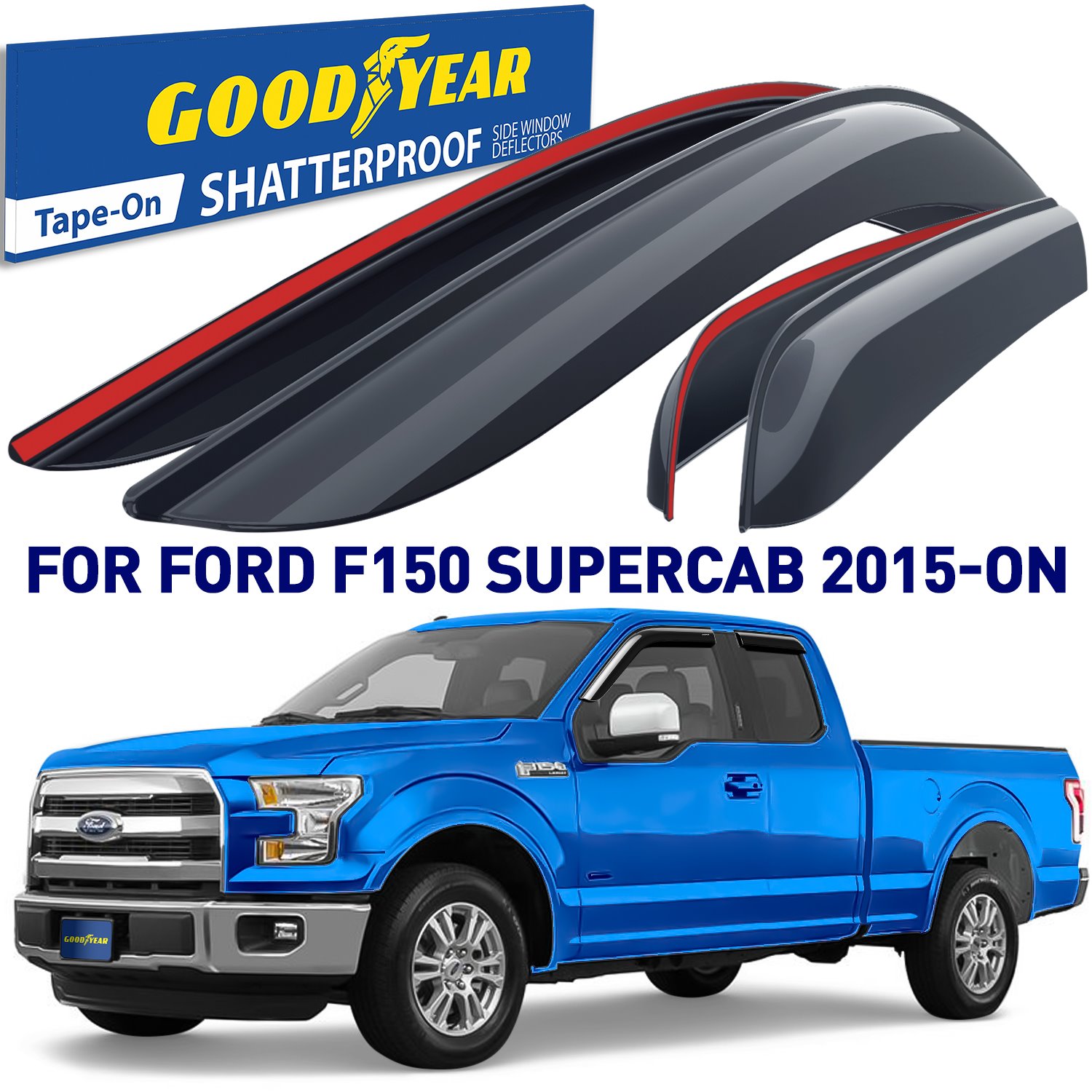 Goodyear Shatterproof Side Window Deflectors Fits Select Ford