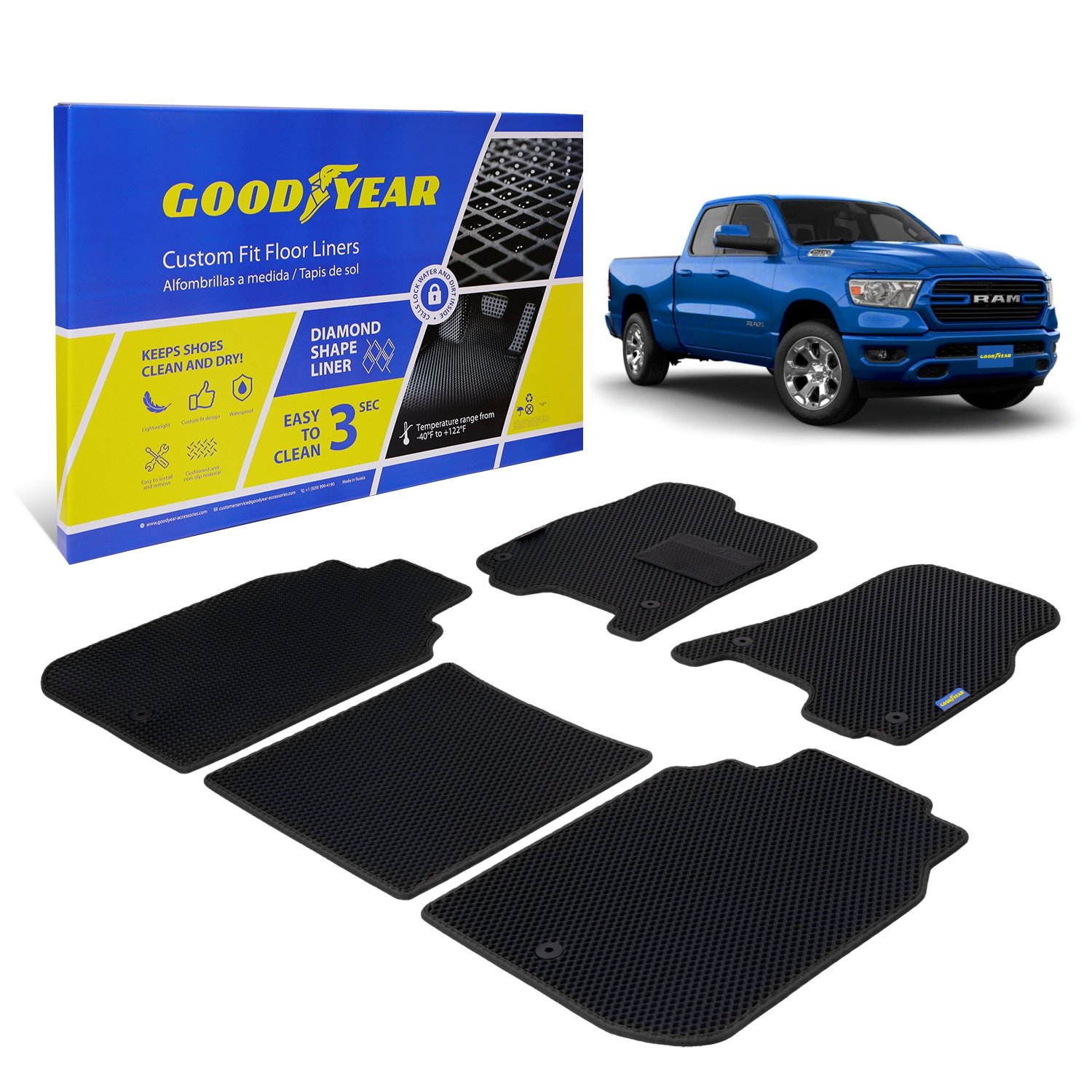 Goodyear Custom-Fit Floor Liners Fits Select Dodge RAM 1500 Crew Cab
