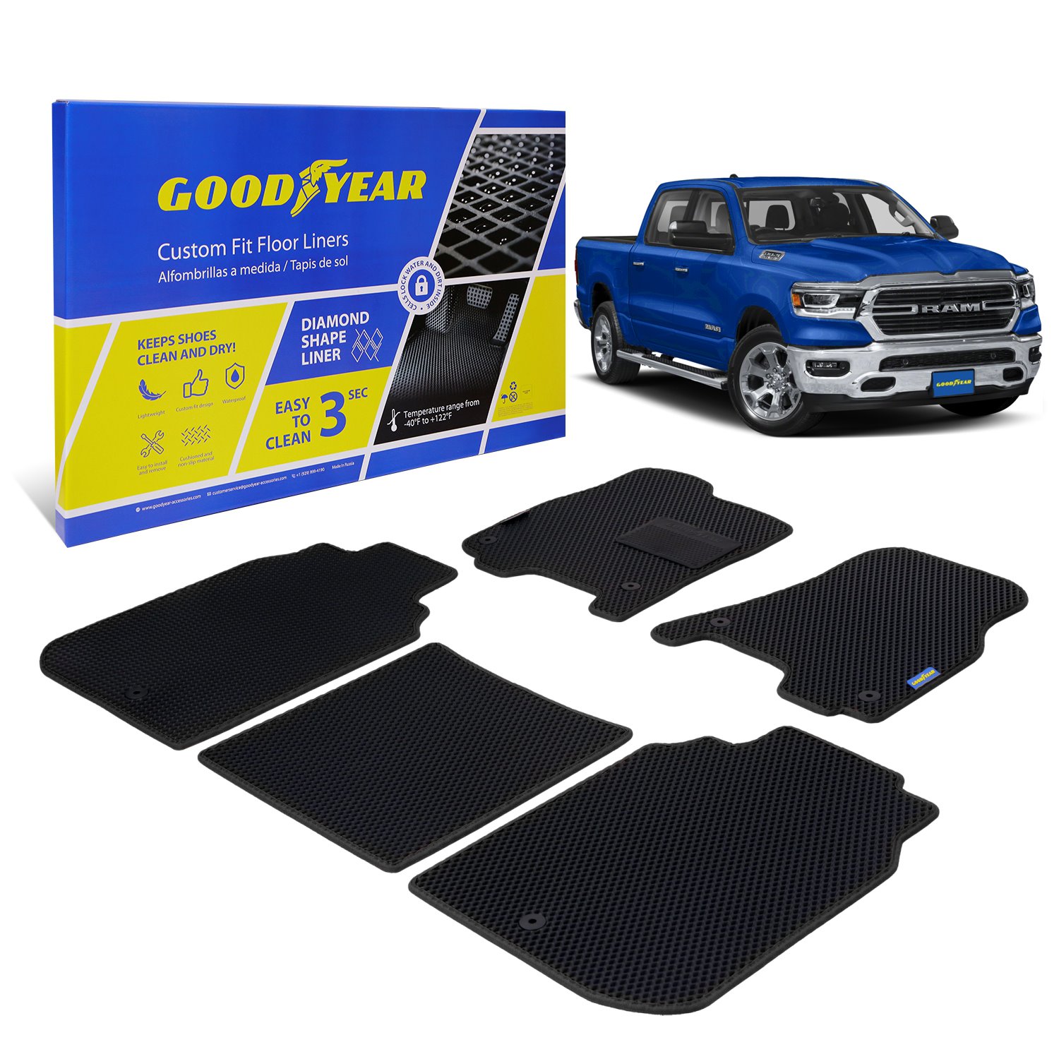 Goodyear Custom-Fit Floor Liners for 2009-2018 Dodge RAM 1500 Crew Cab