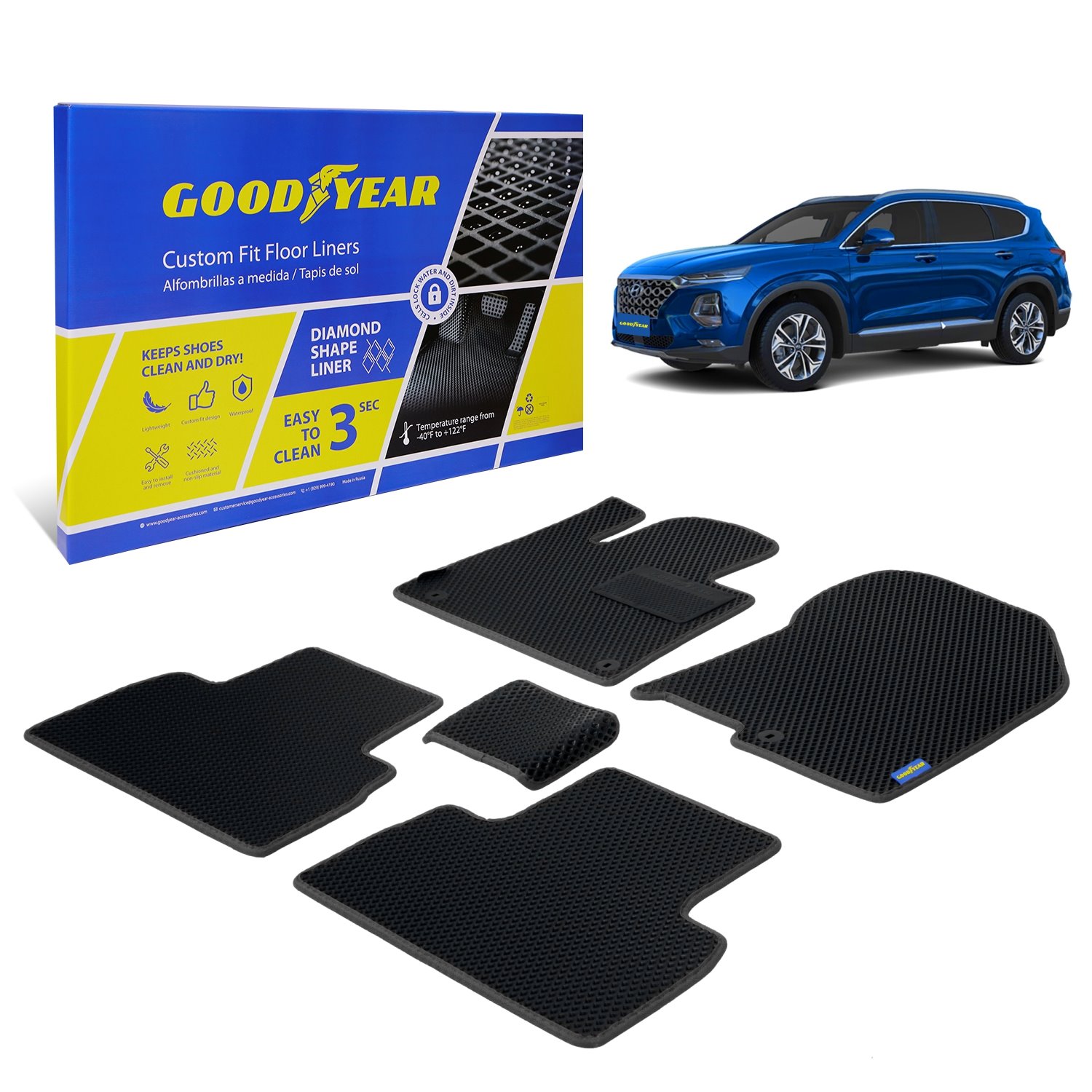 Goodyear Custom-Fit Floor Liners for 2019-2021 Hyundai Santa