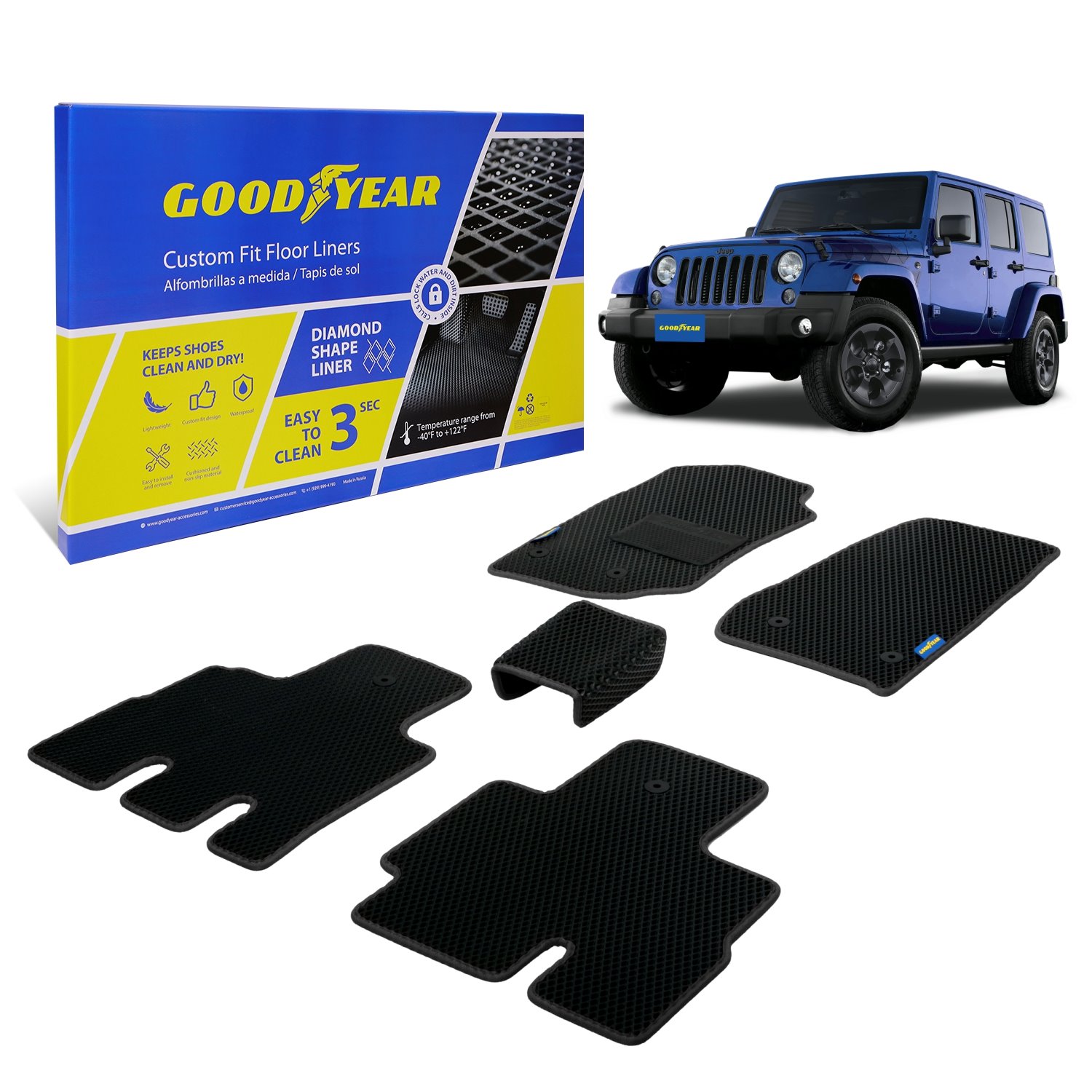 Goodyear Custom-Fit Floor Liners for 2014-2018 Jeep Wrangler