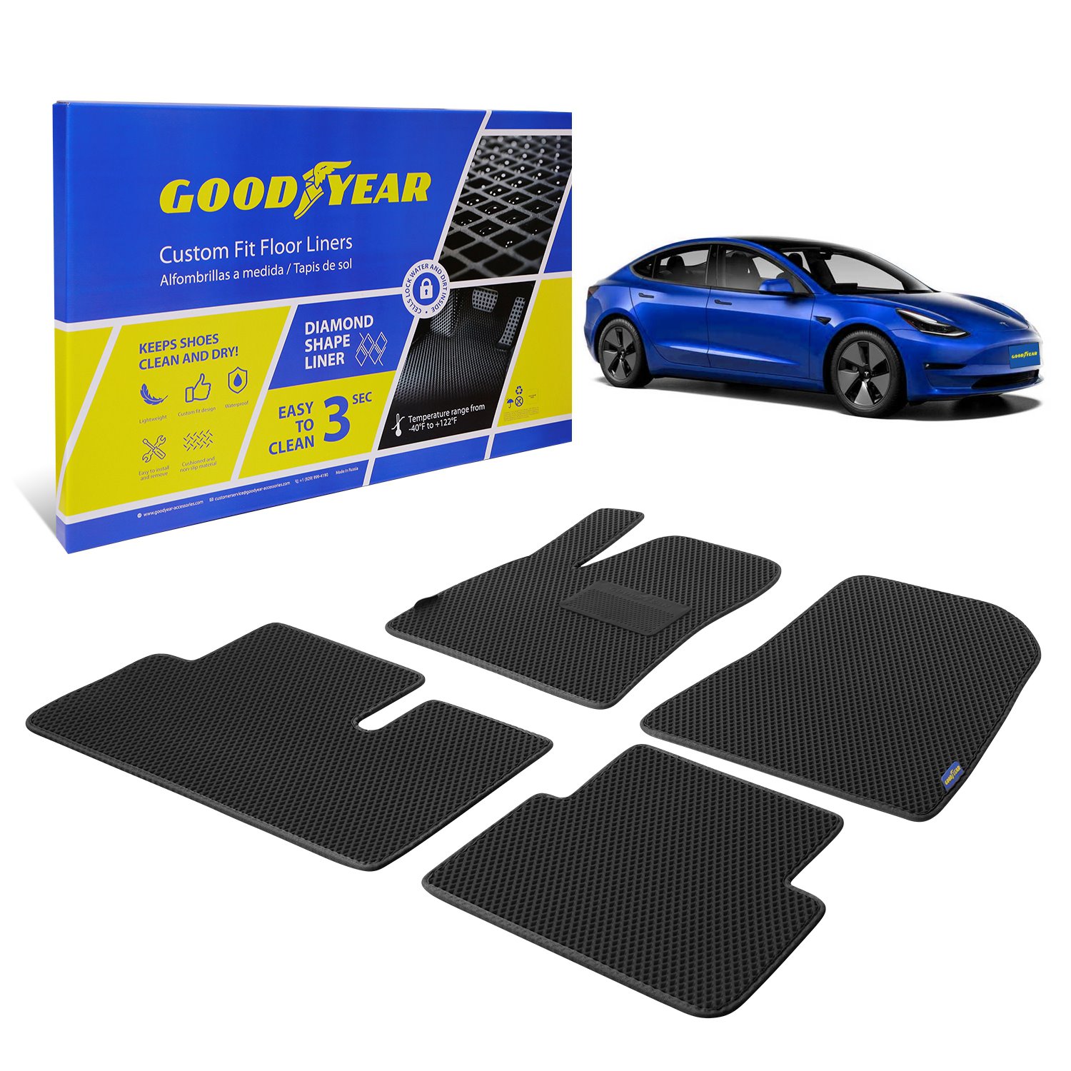 Goodyear Custom-Fit Floor Liners for 2017-2022 Tesla Model 3