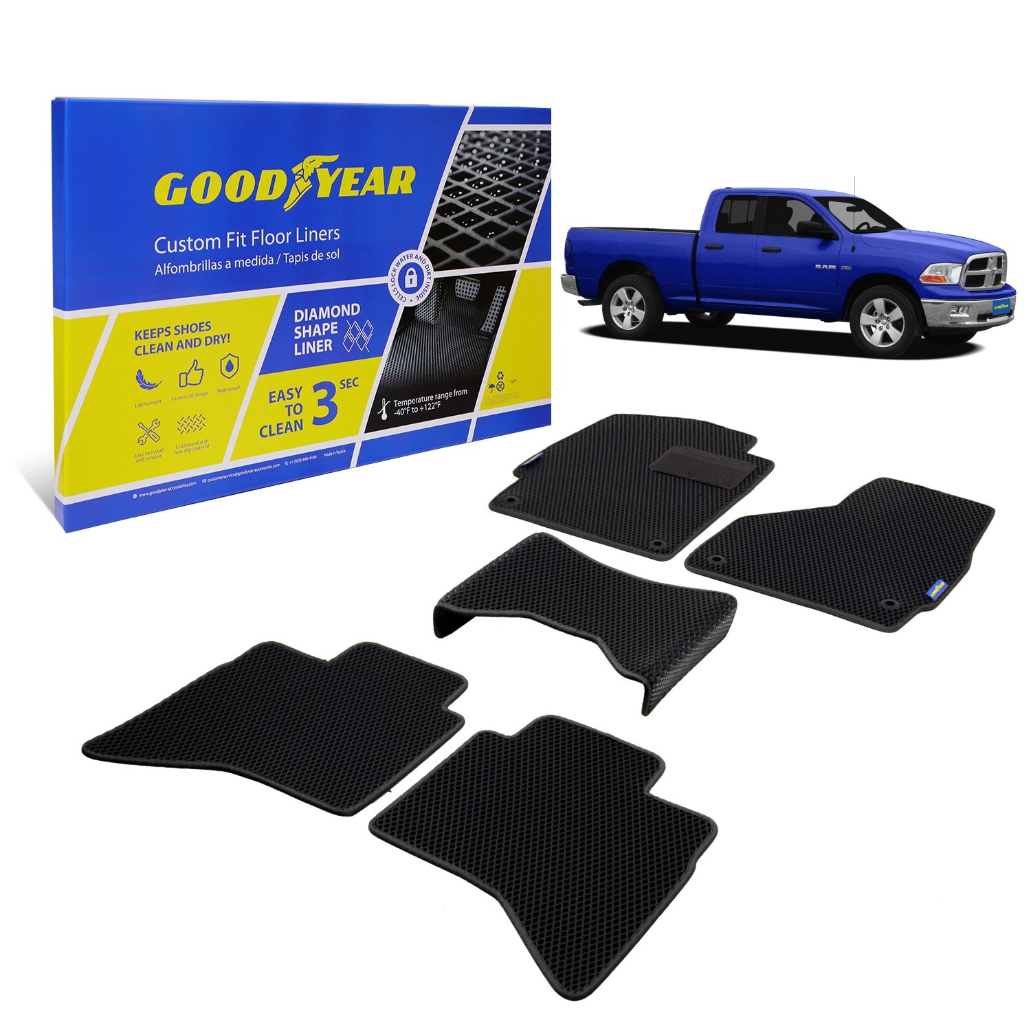 Goodyear Custom-Fit Floor Liners for 2009-2018 Dodge RAM