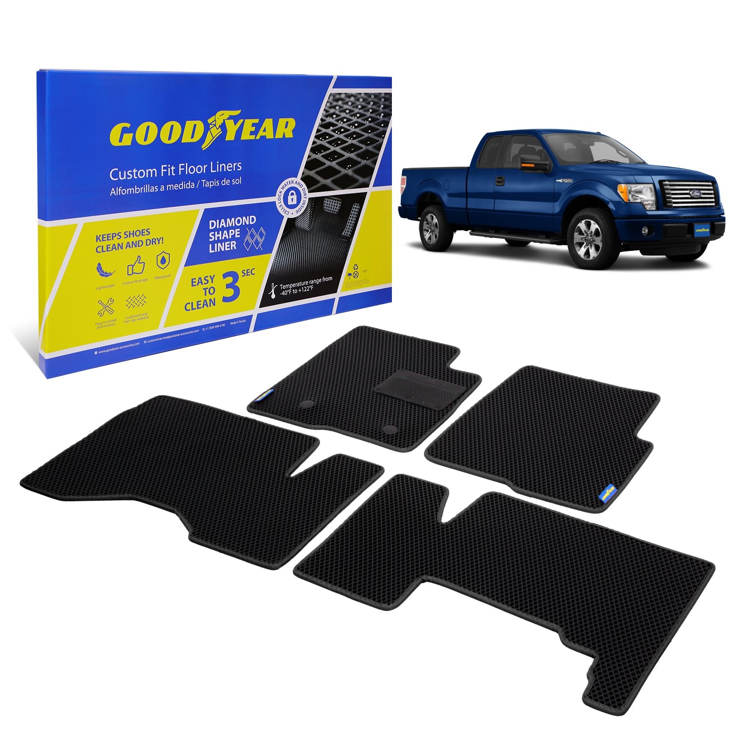 Goodyear Custom-Fit Floor Liners for 2009-2014 Ford F-150 SuperCab
