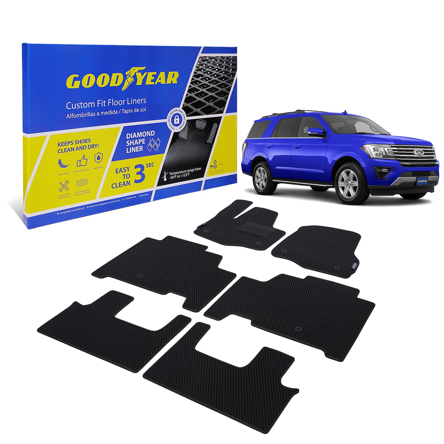 Goodyear Custom-Fit Floor Liners Fits Select Ford Expedition/Lincoln Navigator