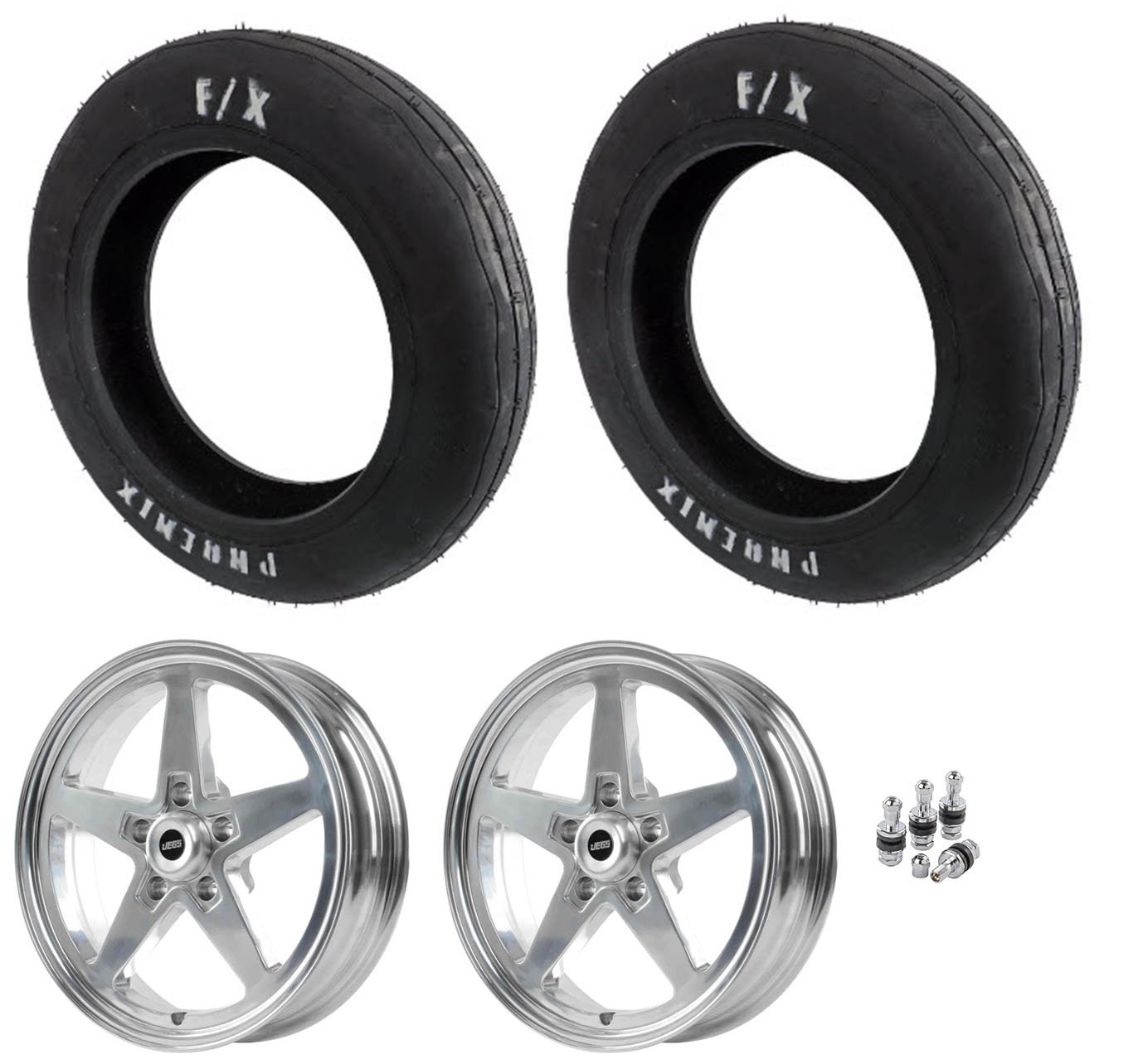 PH427 Front 27" Tires and JEGS SSR Star Polished Wheel Kit w/5 x 4.50" Wheel Bolt Pattern