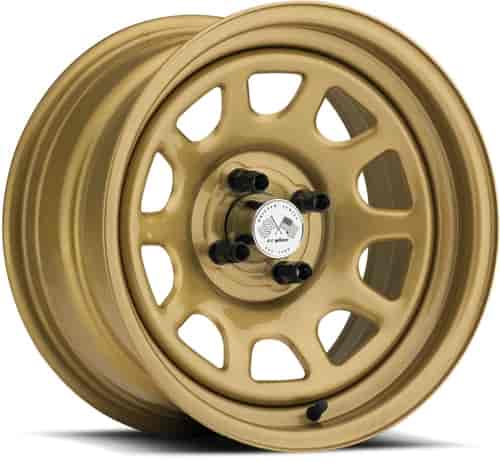 PAINTED DAYTONA FWD DRIFTER GOLD 15 x 7 4 x 100 Bolt Circle 4.25 Back Spacing +12 offset 266 Center Bore 1400 lbs Load Rating