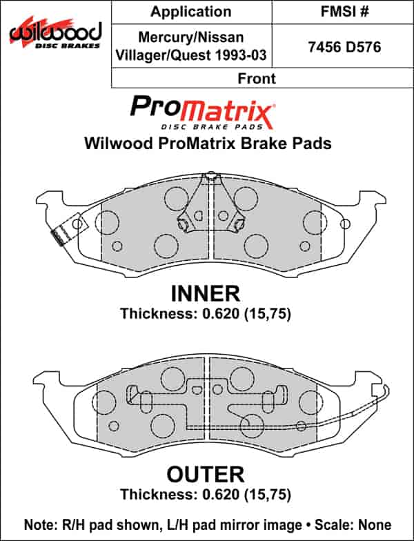 ProMatrix Front Brake Pads Calipers: 1993-2003 Nissan/Mercury