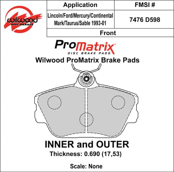 ProMatrix Front Brake Pads Calipers: 1993-2001 Ford/Lincoln/Mercury