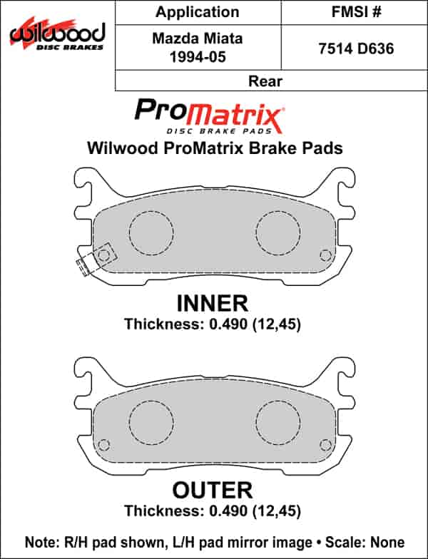 ProMatrix Rear Brake Pads Calipers: 1994-2005 Mazda