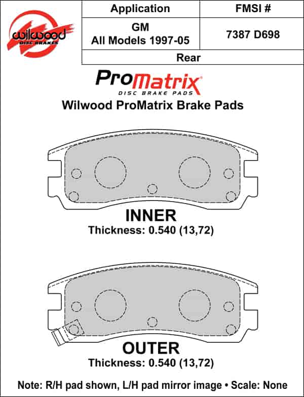 ProMatrix Rear Brake Pads Calipers: 1997-2005 GM