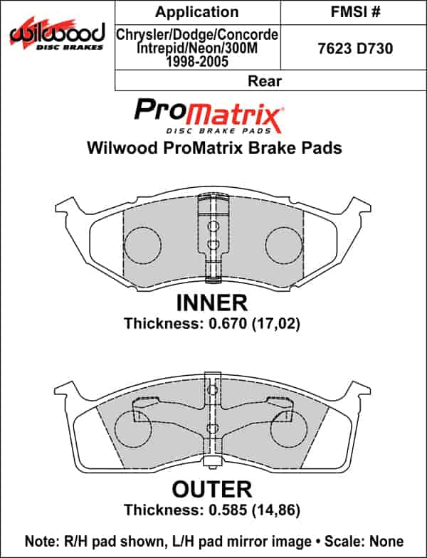 ProMatrix Rear Brake Pads Calipers: 1998-2005 GM/Olds