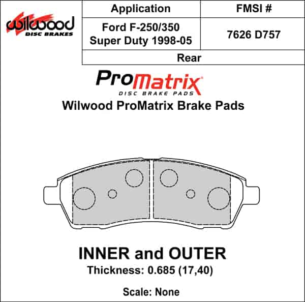 ProMatrix Rear Brake Pads Calipers: 1998-2005 Ford