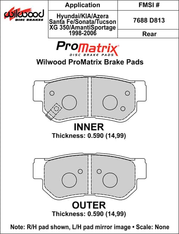 ProMatrix Rear Brake Pads Calipers: 1998-2006 Hyundai/Kia
