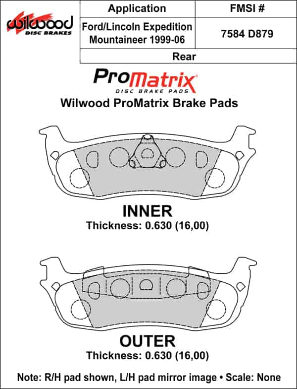 ProMatrix Rear Brake Pads Calipers: 1999-2006 Ford/Lincoln