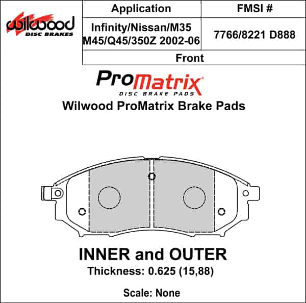 ProMatrix Front Brake Pads Calipers: 2002-2006 Nissan/Infiniti