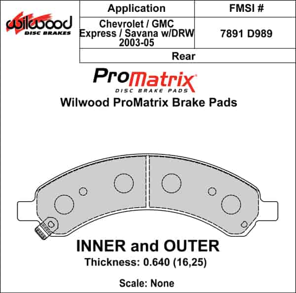 ProMatrix Rear Brake Pads Calipers: 2003-2005 Chevy/GMC