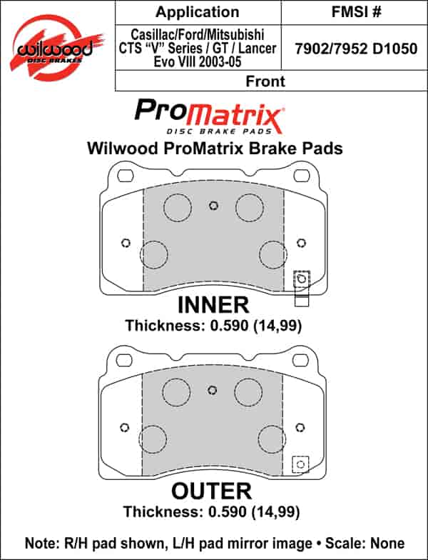 ProMatrix Front Brake Pads Calipers: 2003-2005 Cadillac/Ford/Mitsubishi