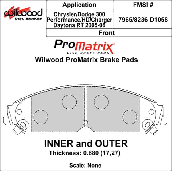 ProMatrix Front Brake Pads Calipers: 2005-2006 Chrysler/Dodge