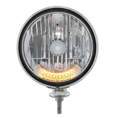 Kingbee-Style Round Headlight Assembly with H4 Bulb & Hi/Low Function Amber LED for 1928-1934 Ford Cars, Trucks