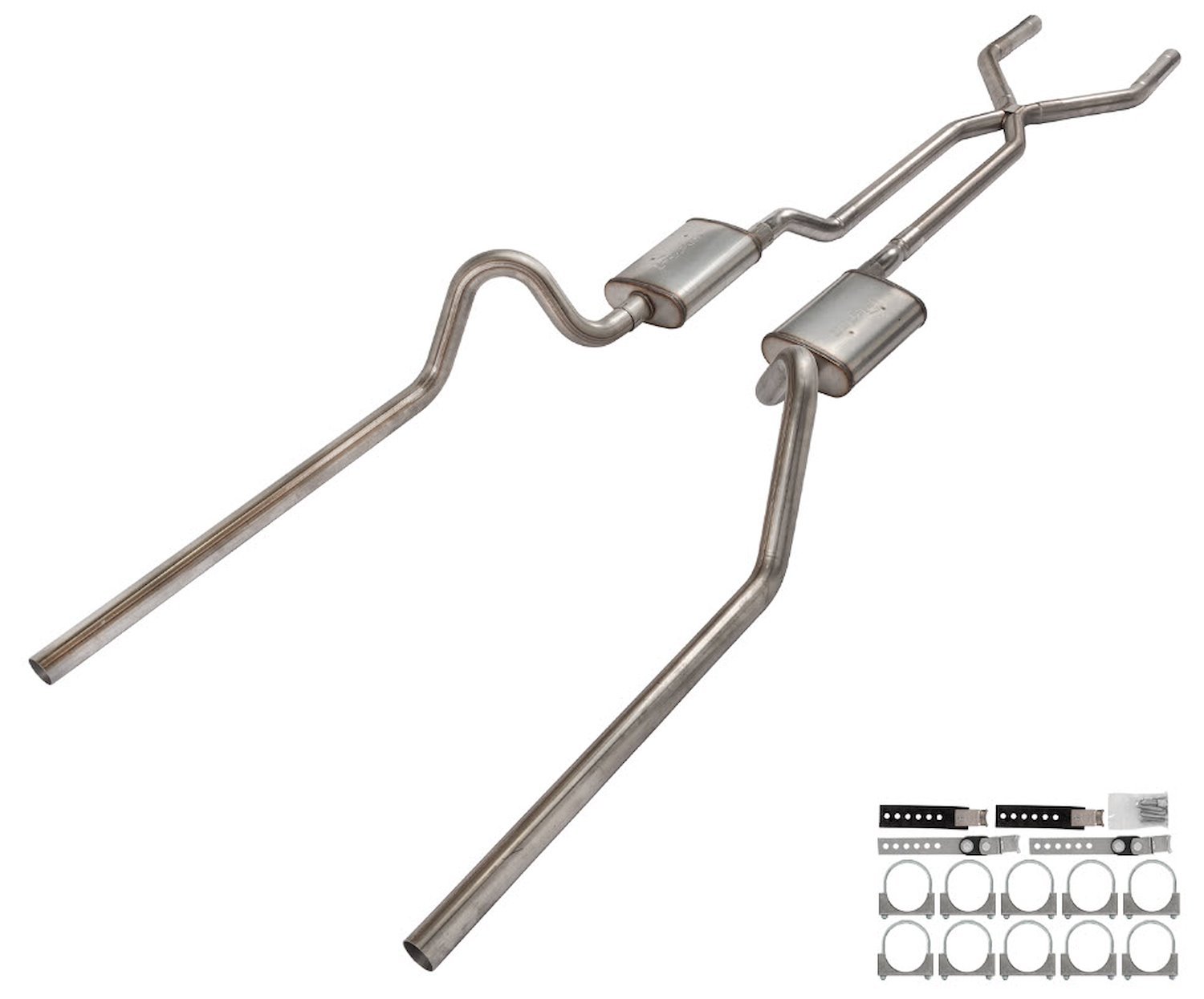 SFF11T Crossmember Back Stainless Dual Exhaust System w/X-Pipe for 1966-1971 Ford Fairlane [Dual Rear Exit]
