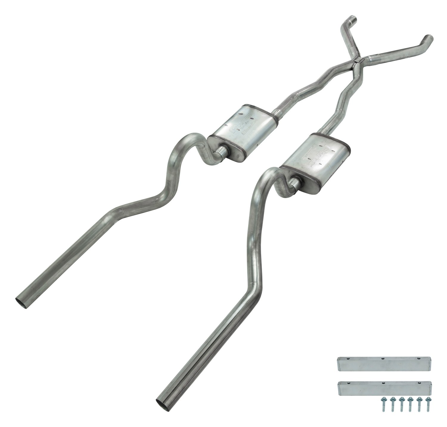 Crossmember Back X-Pipe Exhaust System with Turbo Pro Mufflers for 1965-1970 Ford Mustang Convertible [2.500 in.]