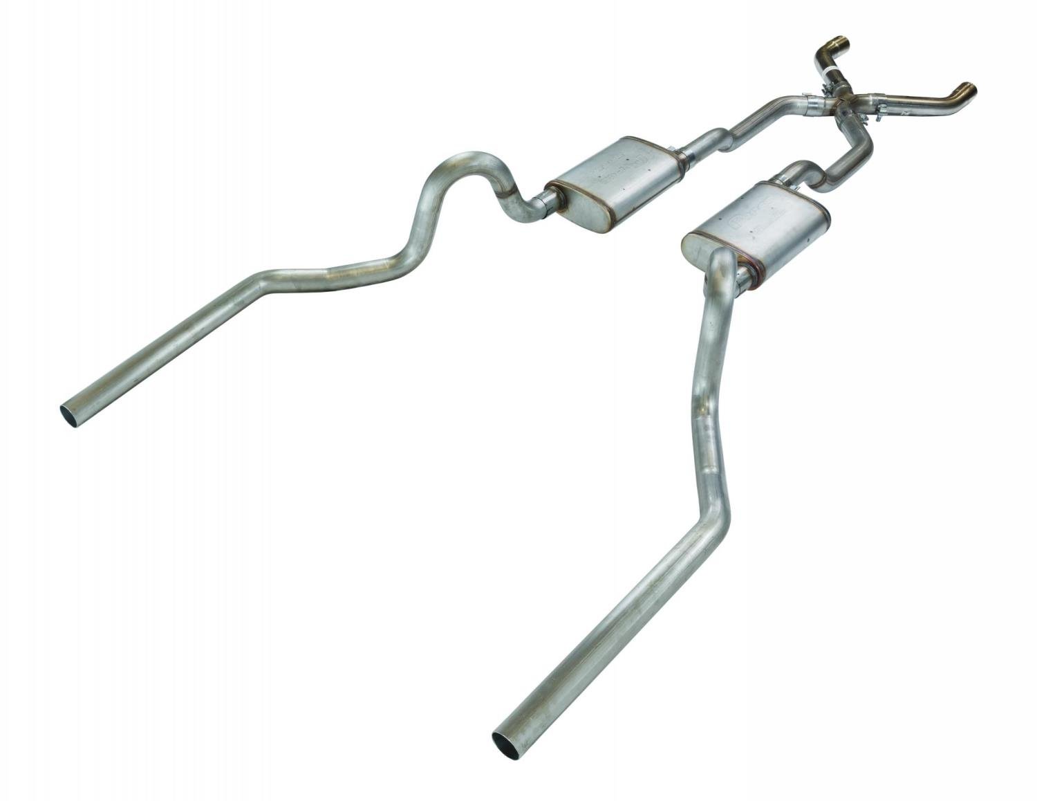 Crossmember Back High-Tuck X-Pipe Exhaust System with 18 in. Turbo Pro Mufflers for 1968-1972 Chevrolet Chevelle [2.500 in.]