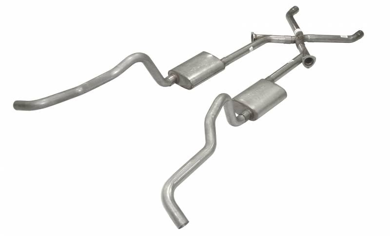 Crossmember Back X-Change Exhaust System with Turbo Pro Mufflers for 1955-1957 Chevrolet Tri-Five Nomad, Wagon [2.500 in.]