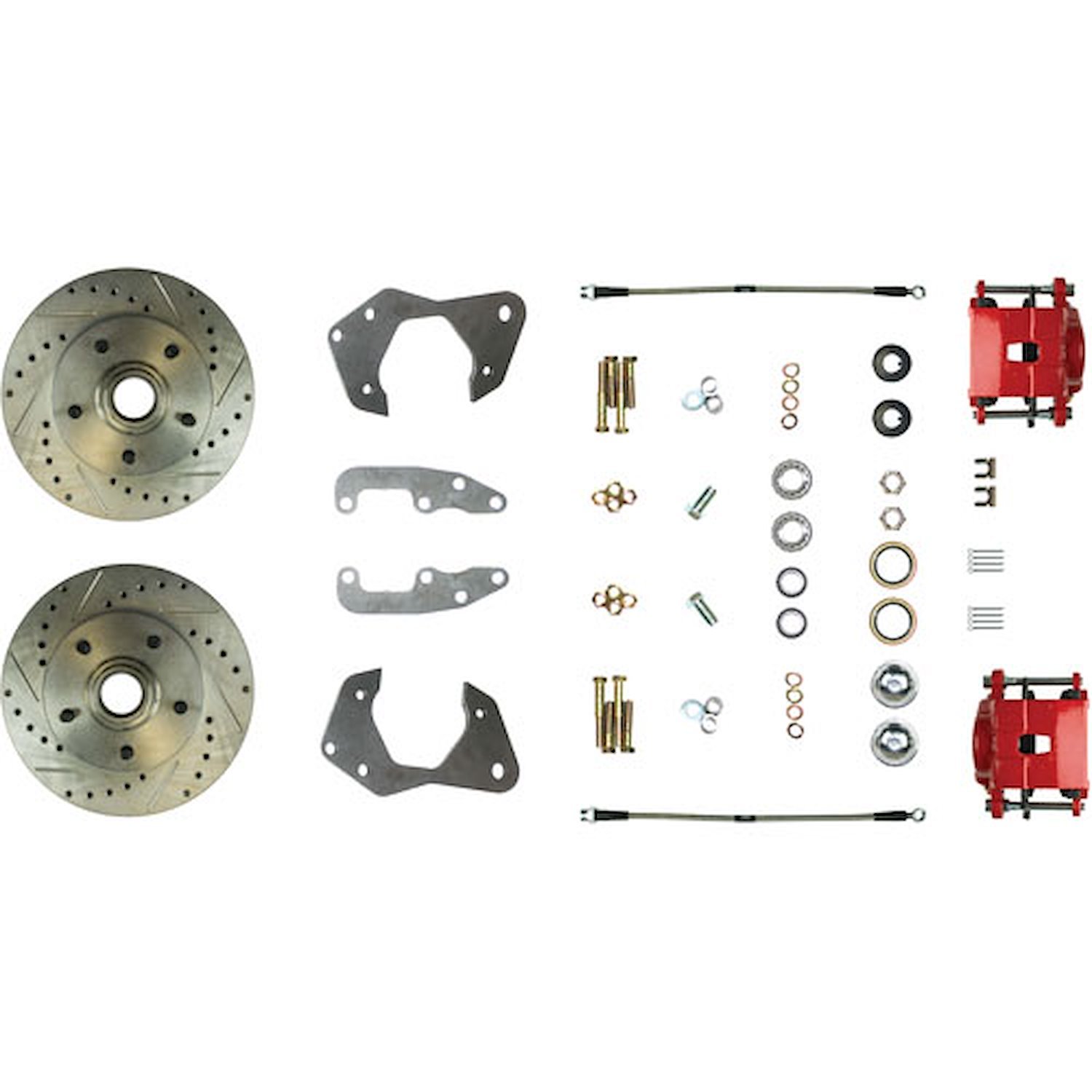 65 - 68 Full Size Chevy Disc Brake Wheel kit With Drilled and Slotted Rotors Red Powder Coated Calip