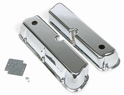 6729 TALL VALVE COVERS; SB FORD; PLAIN TOP; POLISHED & CHROMED ALUMINUM- WITH HOLES