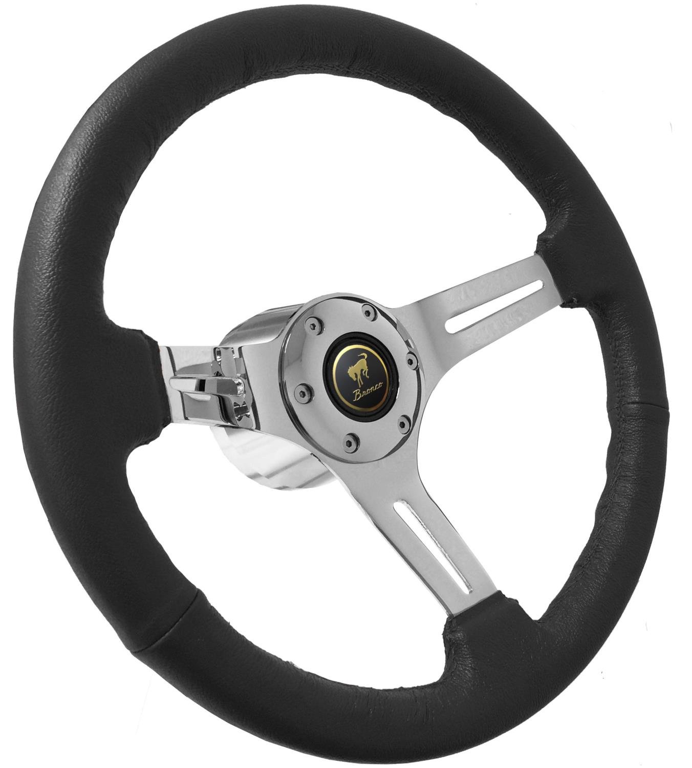 S6 Sport Steering Wheel Kit for 1968-1991 Ford/Mercury, 14 in. Diameter, Black Leather Grip, with 6-Bolt Adapter and Horn Button