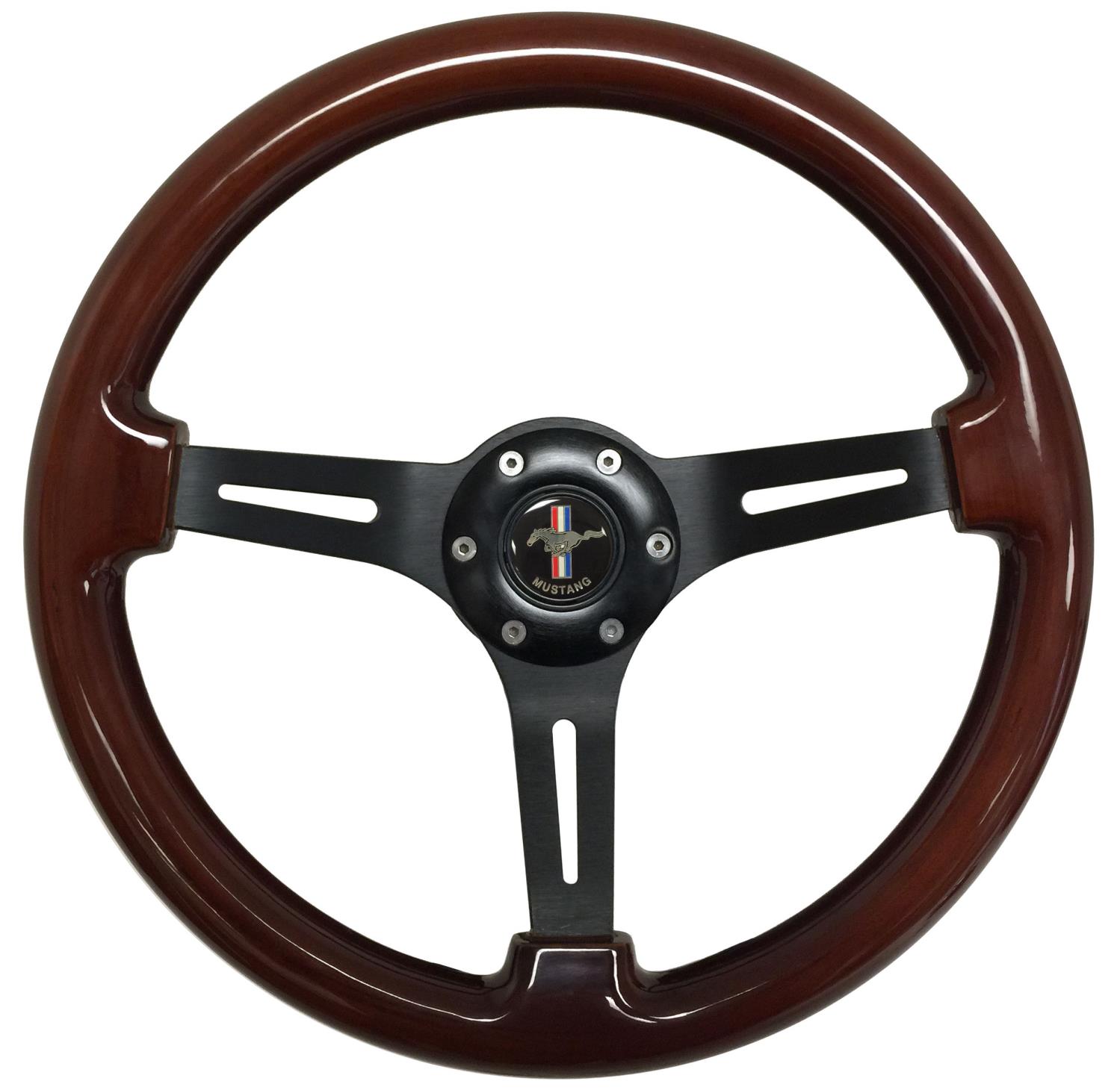 S6 Sport Steering Wheel Kit for 1968-1973 Ford/Mercury, 14 in. Diameter, Mahogany Wood Grip, with 6-Bolt Adapter and Horn Button