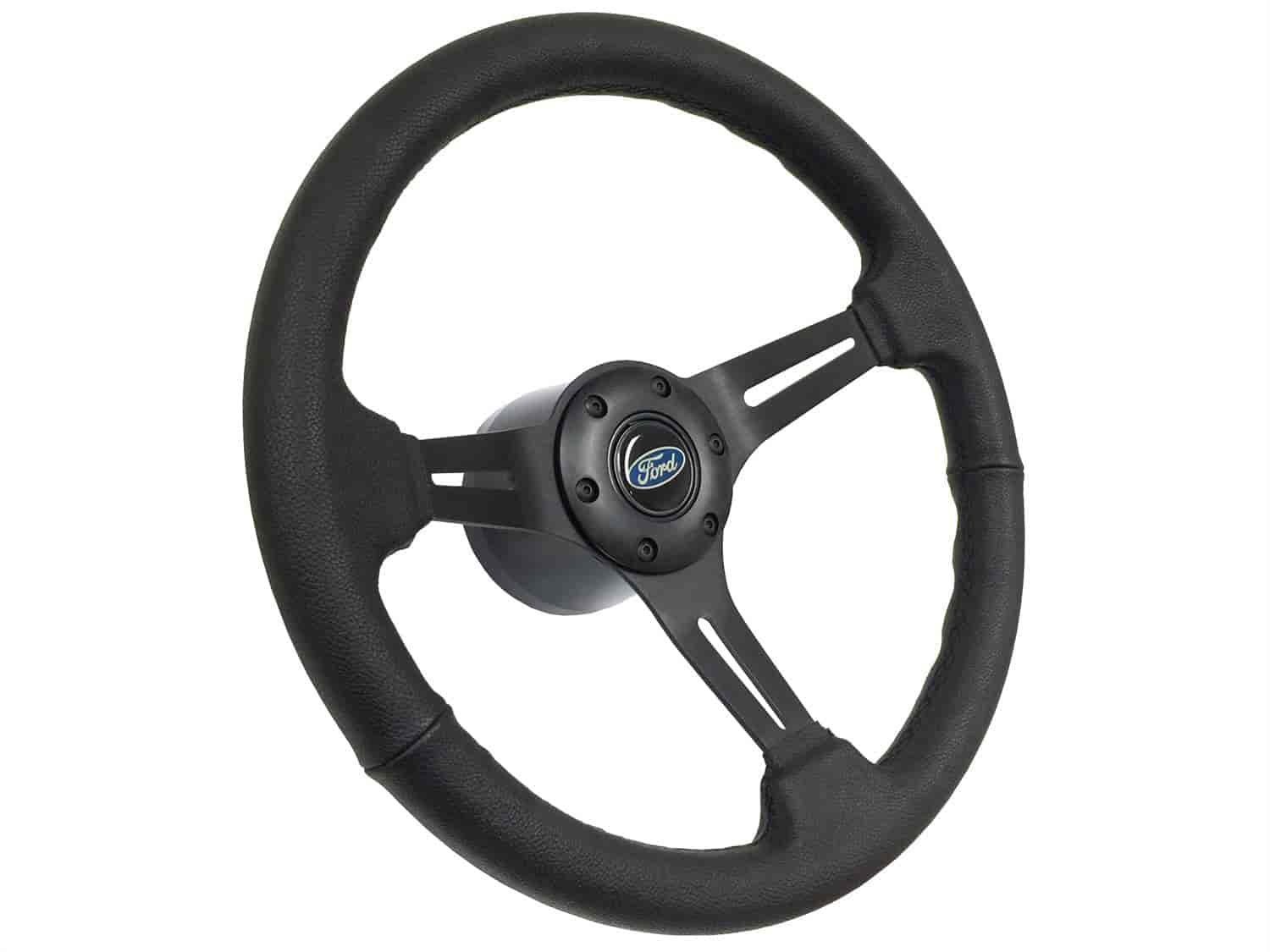 S6 Sport Steering Wheel Kit for 1968-1991 Ford/Mercury, 14 in. Diameter, Black Leather Grip, with 6-Bolt Adapter and Horn Button