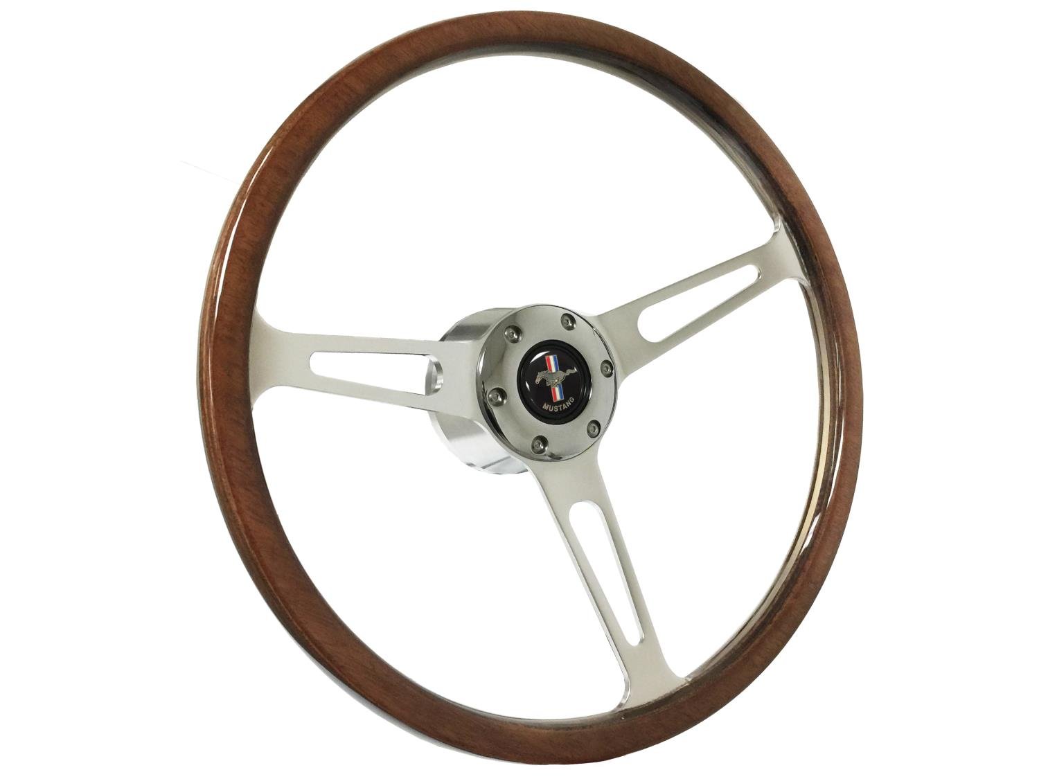 S6 Classic Steering Wheel Kit 1968-1991 Ford/Mercury, 15 in. Diameter, Deluxe Walnut Wood Grip, w/ 6-Bolt Adapter & Horn Button