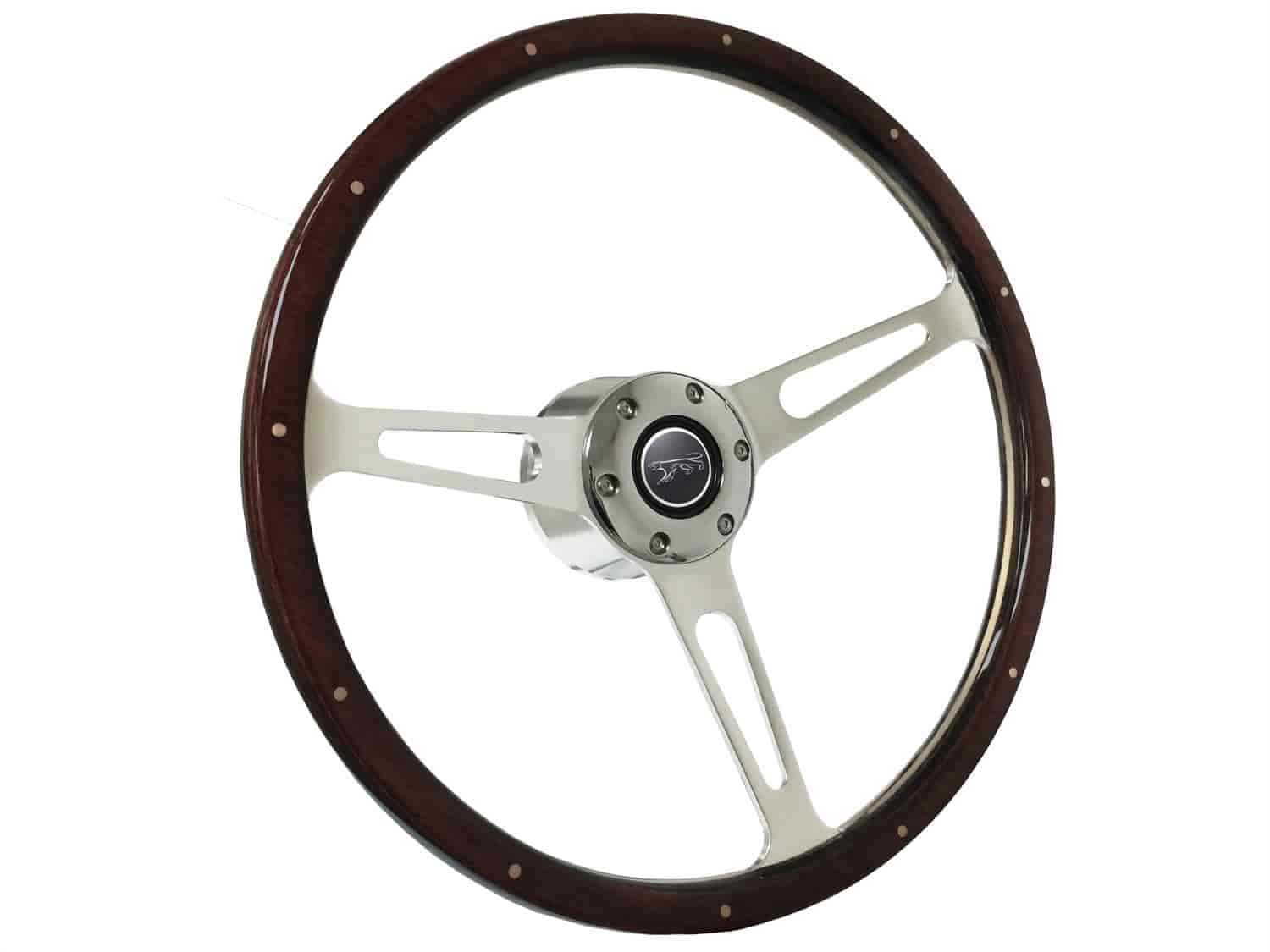 S6 Classic Steering Wheel Kit 1968-91 Ford/Mercury, 15 in. Diameter, Deluxe Espresso Wood Grip, w/ 6-Bolt Adapter & Horn Button