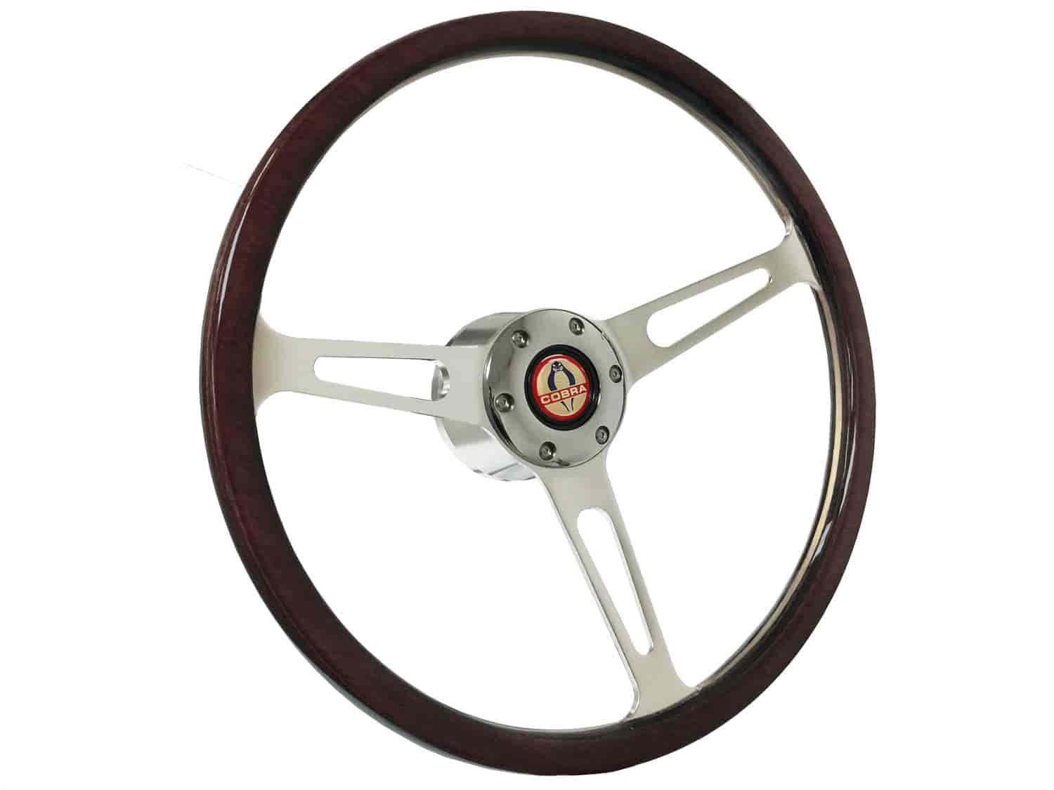 S6 Classic Steering Wheel Kit 1964-72 Ford/Mercury, 15 in. Diameter, Deluxe Espresso Wood Grip, w/ 6-Bolt Adapter & Horn Button