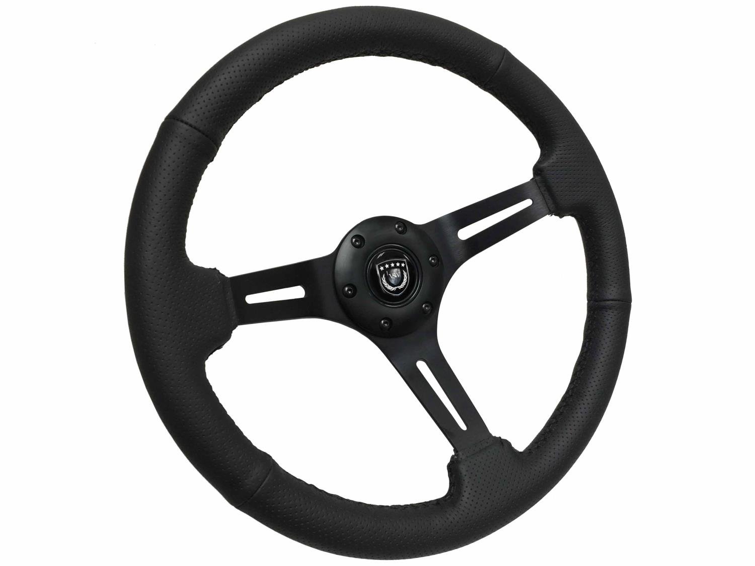S6 Sport Steering Wheel, 14 in. Diameter, Perforated Black Leather Grip with Black Stitching