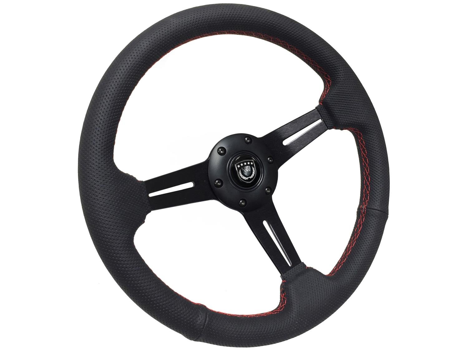 S6 Sport Steering Wheel, 14 in. Diameter, Perforated Black Leather Grip with Red Stitching