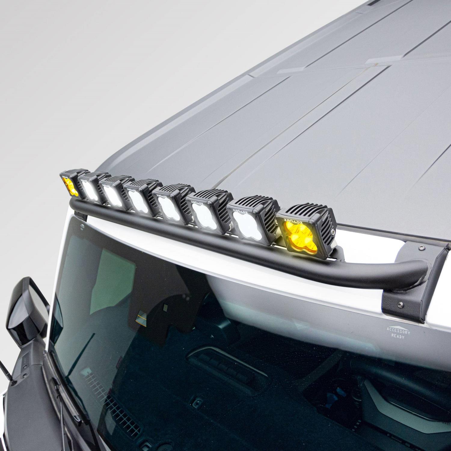 Front Roof Top Tubular LED Pod Light Mounting Bar Kit Fits Gen 6 Ford Bronco [Amber/White]