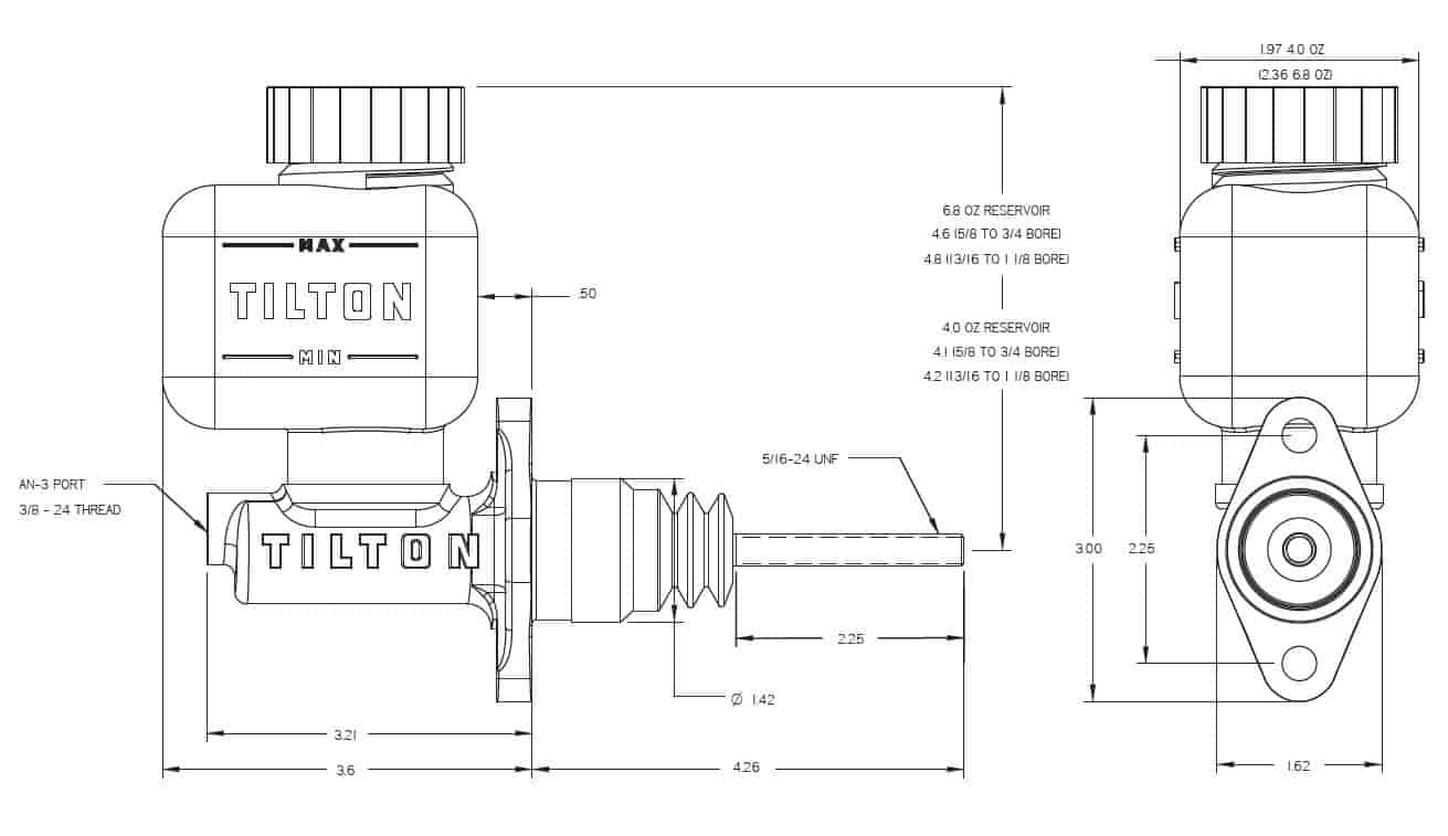 3/4" Tilton 76 Series Brake or Clutch Master Cylinder 0.750" 19.05mm bore